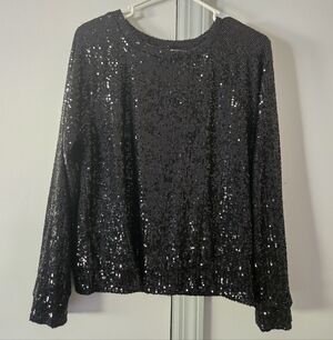 Cable & Gauge Shimmering Black Long Sleeve Top